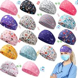 Medical Headband For Girl Buttons Hairbands Women Hair Band Printed Bandanas cute Headband Sweat -absorbing Turbans Elastic