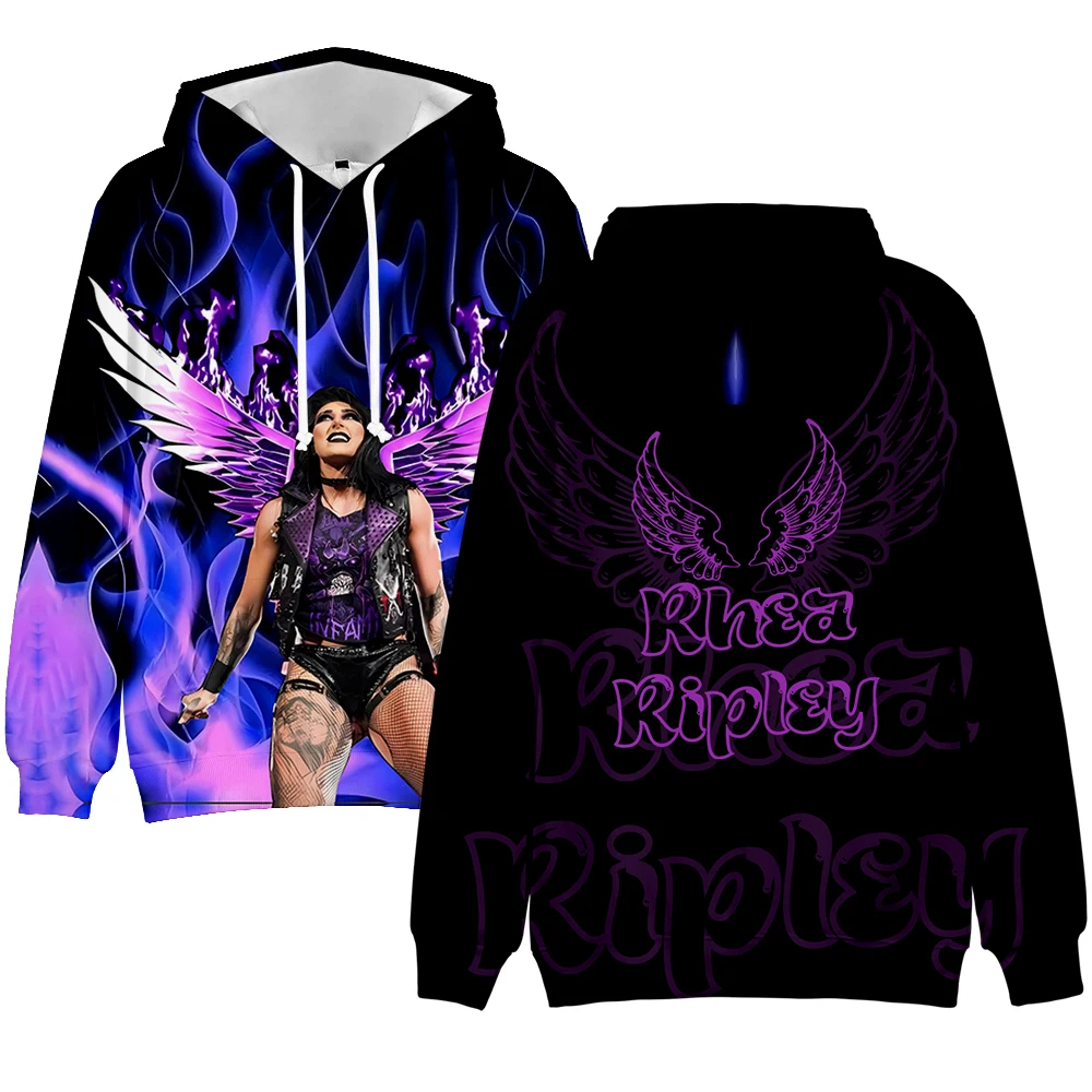 بلوفرات Rhea Ripley Merch بغطاء للرأس للنساء والرجال موضة غير رسمية على طراز الهيب هوب بلوزات جديدة بأكمام طويلة