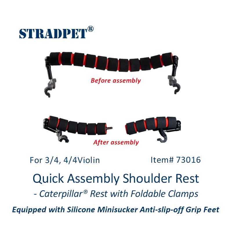 STRADPET Quick Assembly Shoulder Rest with Minisucker Anti-slip-off - Caterpillar Rest, Only 31g, for 1/2-3/4-4/4 violin