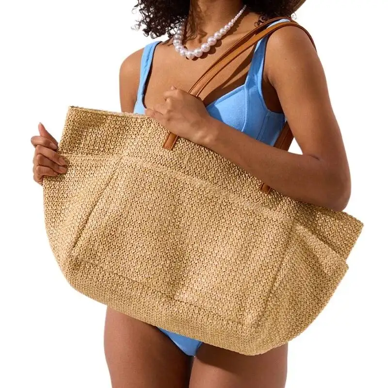 New Women Vacation Fashion Summer Beach Shoulder Bag Portable Large Capacity Hollow Out Handwoven Handbags Girls Travel Tote Bag