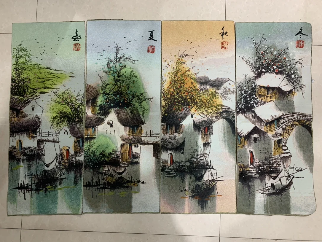 

Antique calligraphy painting embroidery silk painting four screens home decoration hanging painting landscape painting