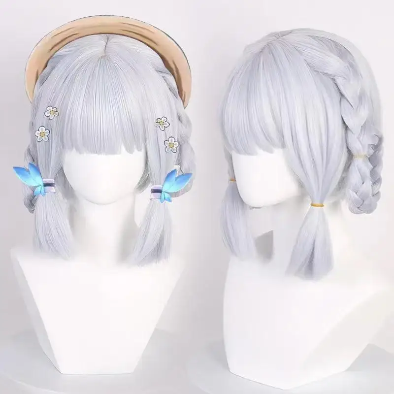 Genshin Impact Kamisato Ayaka Cos Wig Skin Silver Braided Wig Matte High Temperature Resistant Synthetic Hair For Halloween