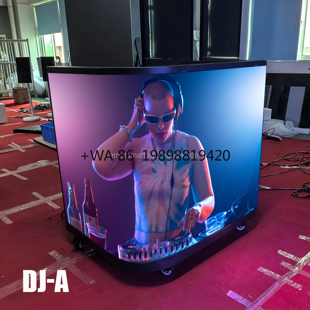 New Curve Square Portable Dj Desk Stand Table Dj Booths With Led Display Screen for Night Club Party