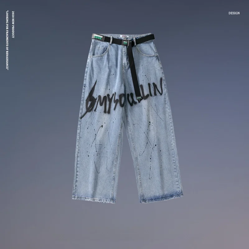 

Street fiti Хип-Хоп Свободный крой Прямые мужские джинсы Модный бренд Waed out Винтажная рабочая одежда Брюки для папы Повседневные джинсы