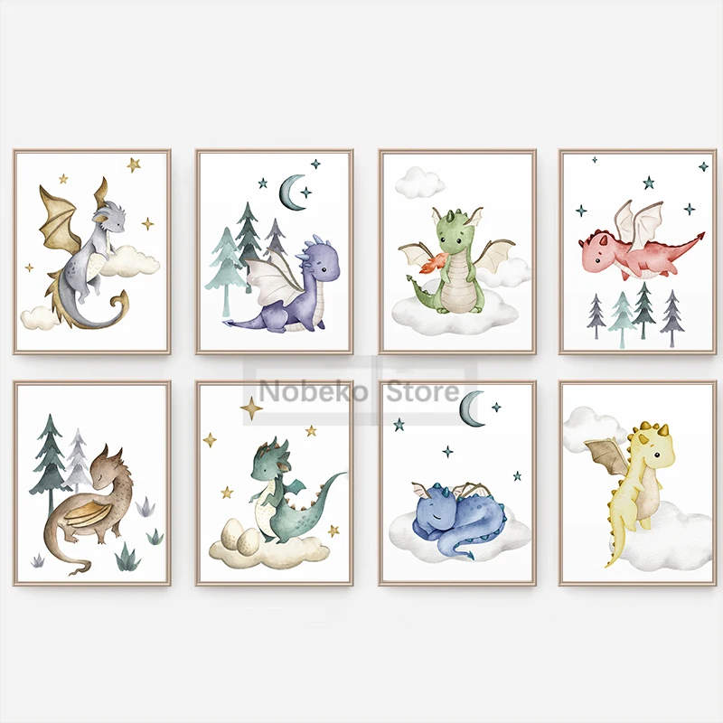 Baby Dragons Sleep Poster Nursery Mythical Creatures Dragons Prints Canvas Painting Wall Art Pictures Home Room Nursery Decor