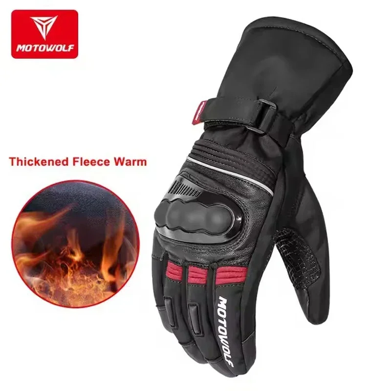 Motowolf Winter Motorrad Thermo Handschuhe Männer Wasserdichte Biker Handschuhe Fleece Winddicht Motocross Handschuhe Leder Moto Ausrüstung