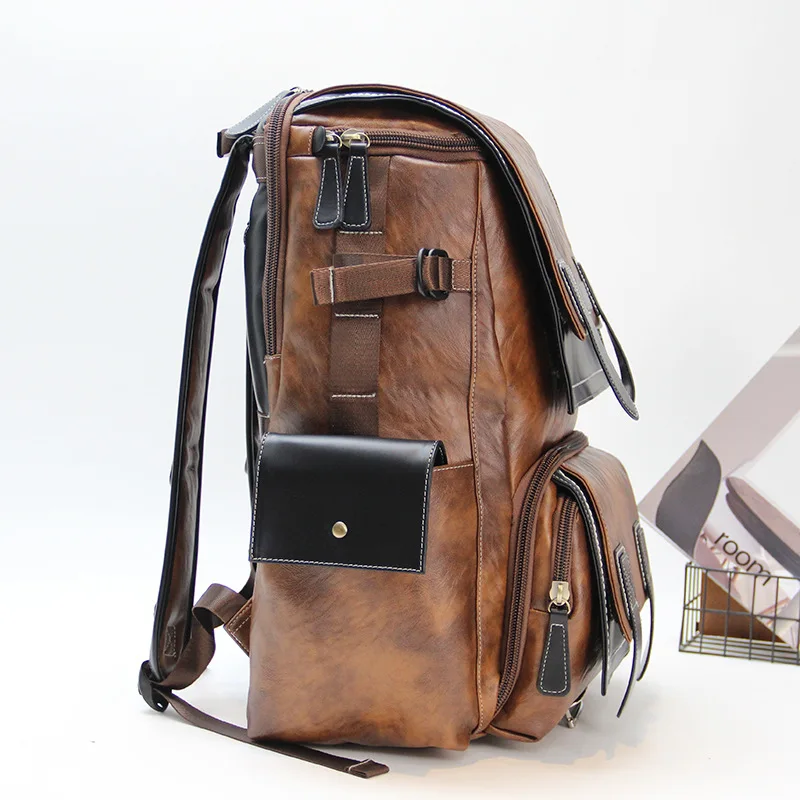 Zaino da viaggio grande da uomo vintage Zaino da viaggio casual per uomo Zaino per laptop universitario in PU di grande capacità Borsa a tracolla per scuola per studenti