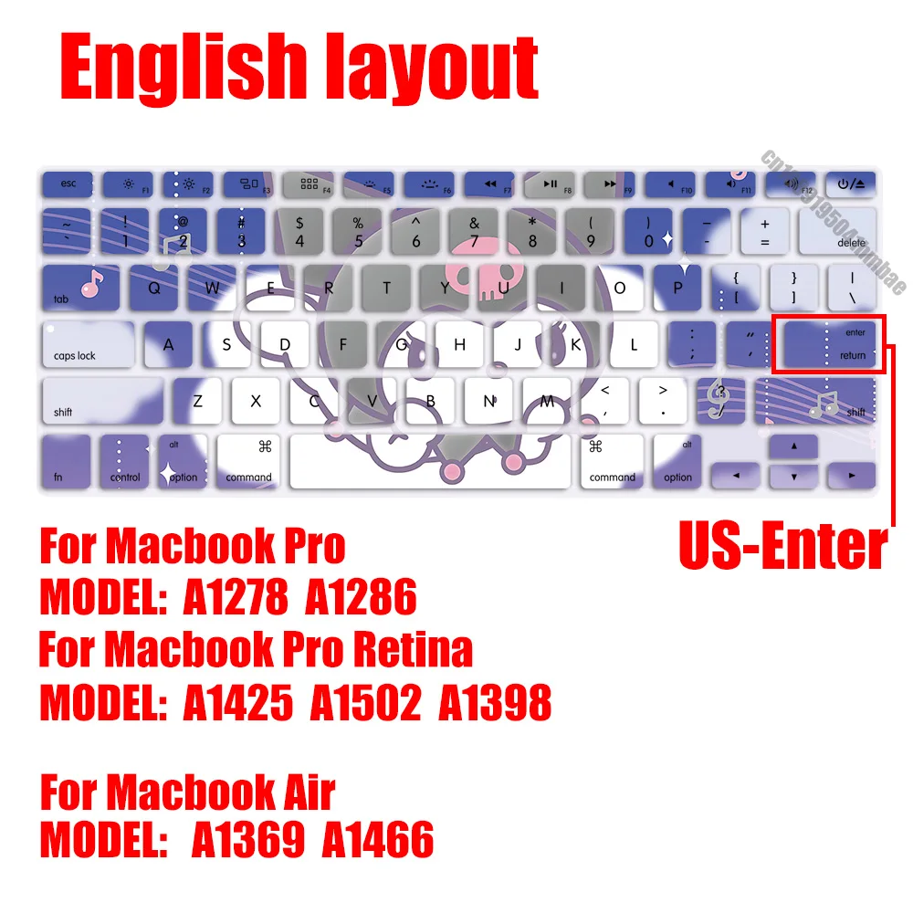 Niedliche anime kuromi us layout weiche silikon tastatur abdeckung für macbook pro a1278 a1286 retina a1425 a1502 a1398 air a1369 a1466