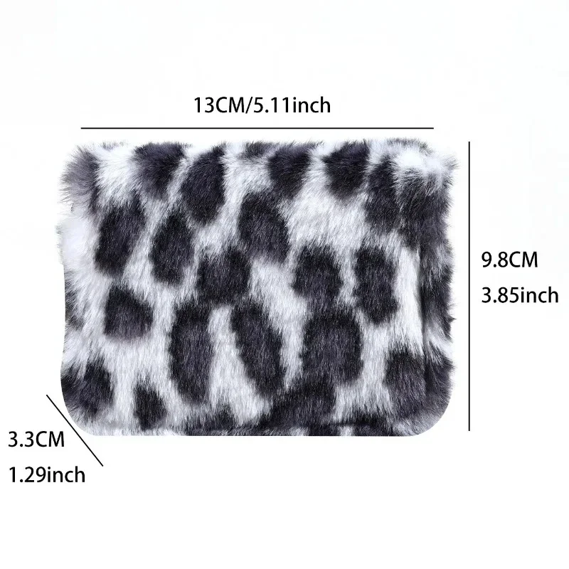 New Creative Plush Coin Purse 2024 Fashion Women Leopard Print Plush Card Wallet Nich Simple Furry Card Bag Wallet Case