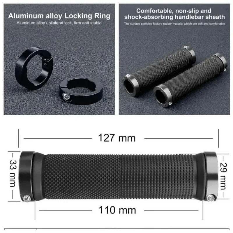 Bicycle Rubber Grips Alloy Lock Non-Slip Rubber Bicycle Handlebar Grips Double Aluminum Lock on Locking Bicycle Handlebar Grips