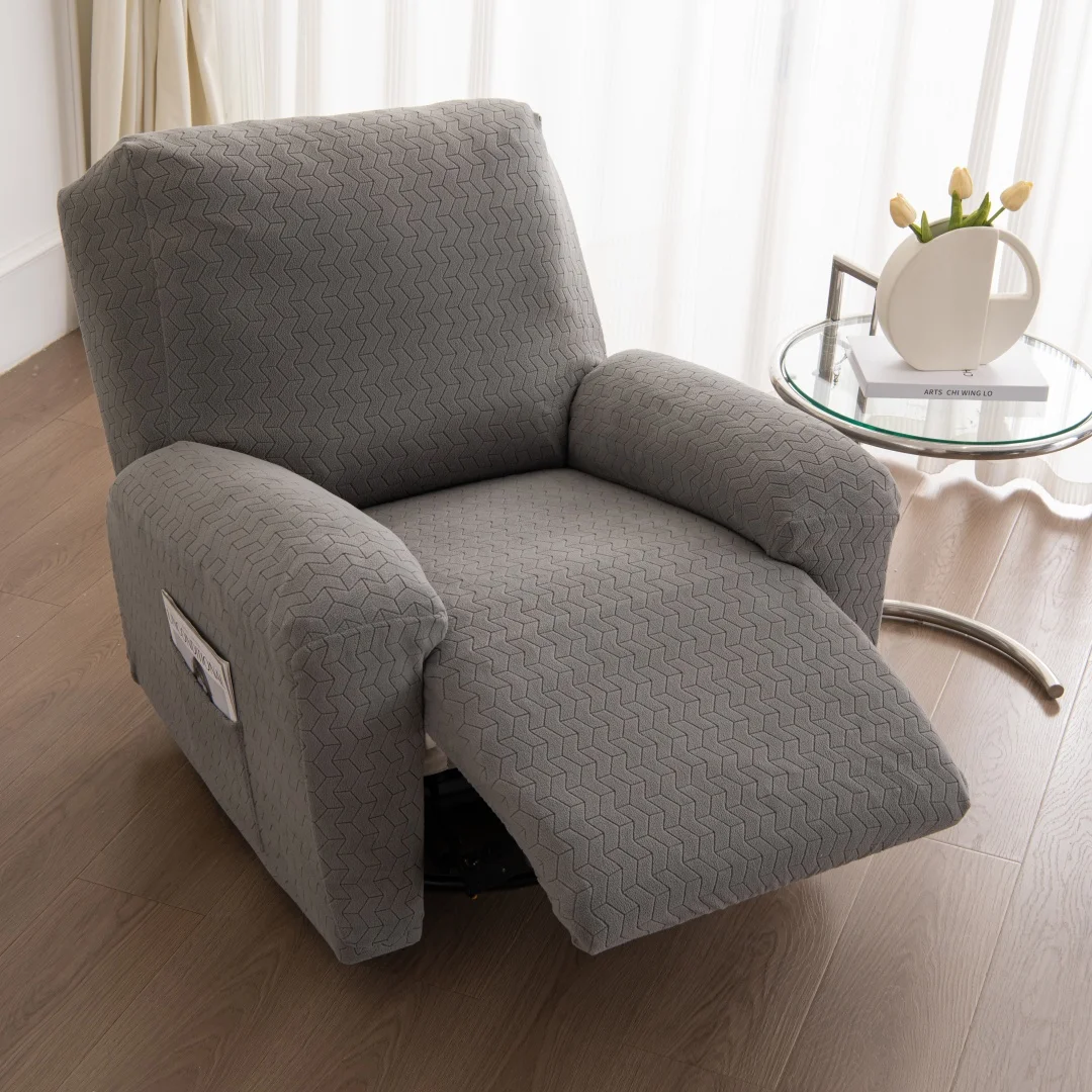 4-Pack Geometric Arrow Jacquard Fleece Stretch Single Recliner Chair Covers, Soft & Elastic Sofa Slipcovers