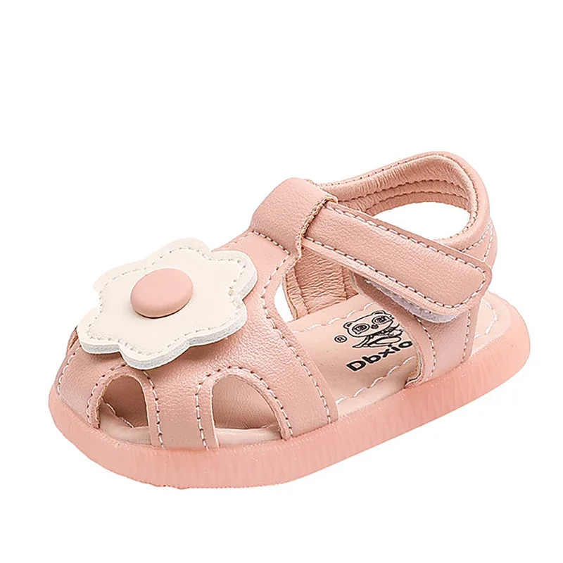 Sepatu Princess lembut untuk anak perempuan, sepatu sandal putri lucu jari tertutup sol lembut motif bunga matahari musim panas untuk anak perempuan usia 0 hingga 1