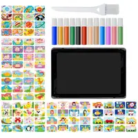 Pintura de arena para niños, kits de pintura de arena de colores para niños, 12 colores de arena, 16 imágenes de pelar y rociar, 1 bandeja, 1 herramienta de arte con pincel