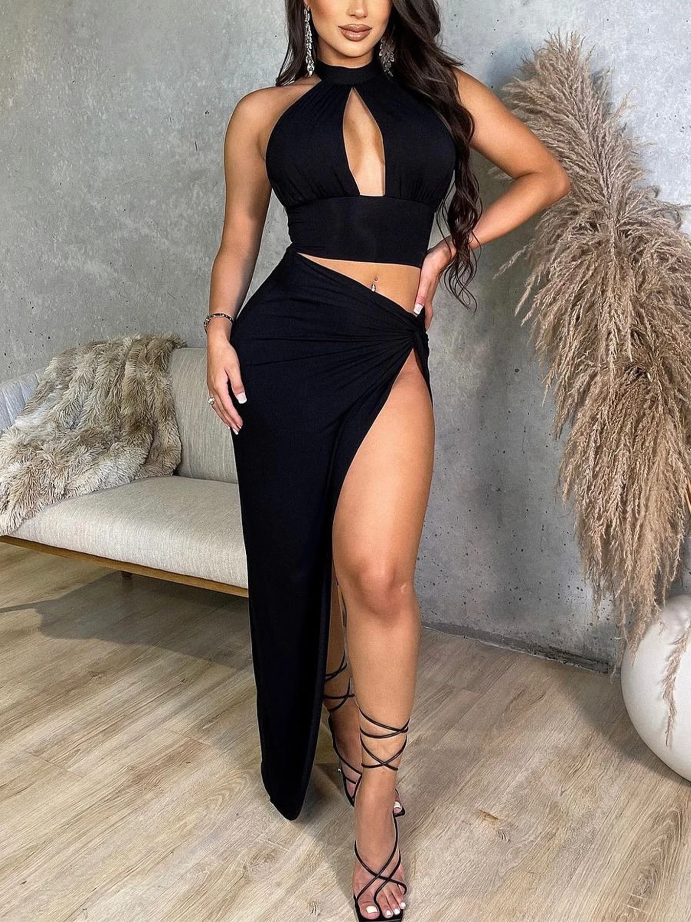 Asymmetric Top Women - Ensemble deux pièces sexy noir à
