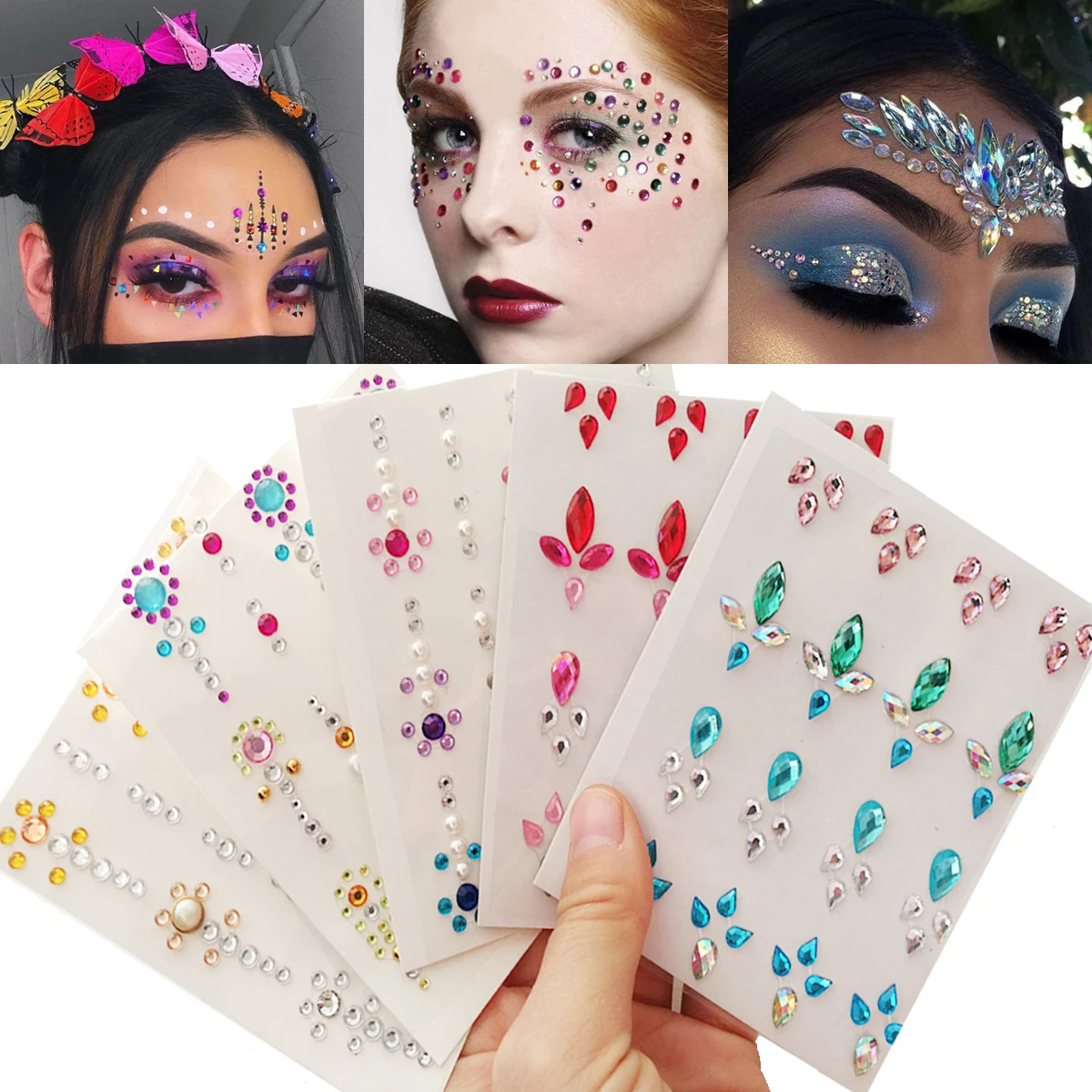 1PC Makeup Party Music Festival Stage Performance Face Jewels Stickers Eyes Body Art DIY 3D Simulated Pearl Tattoos