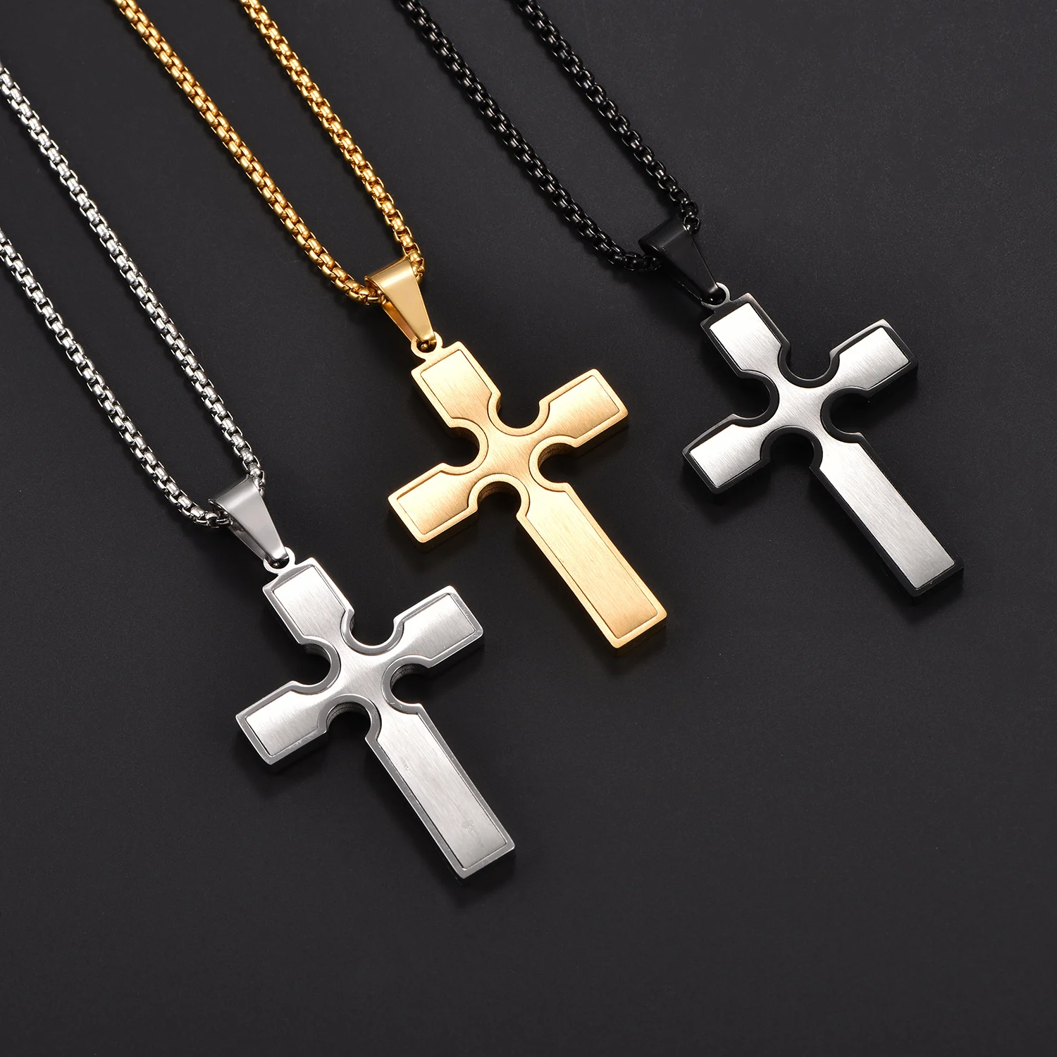 Religiöses Edelstahl-Kreuz Jesus-Kettenamulett Schmuck für Männer Hip-Hop Gebetsanhänger Frauen Anhänger Halskette – Detail 1