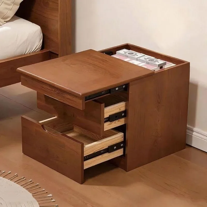 Nightstand Secret Compartment Home Decor Novelty New Indoor Chinese Minimalist Solid Wood Bedroom Bedside Hidden Storage Cabinet