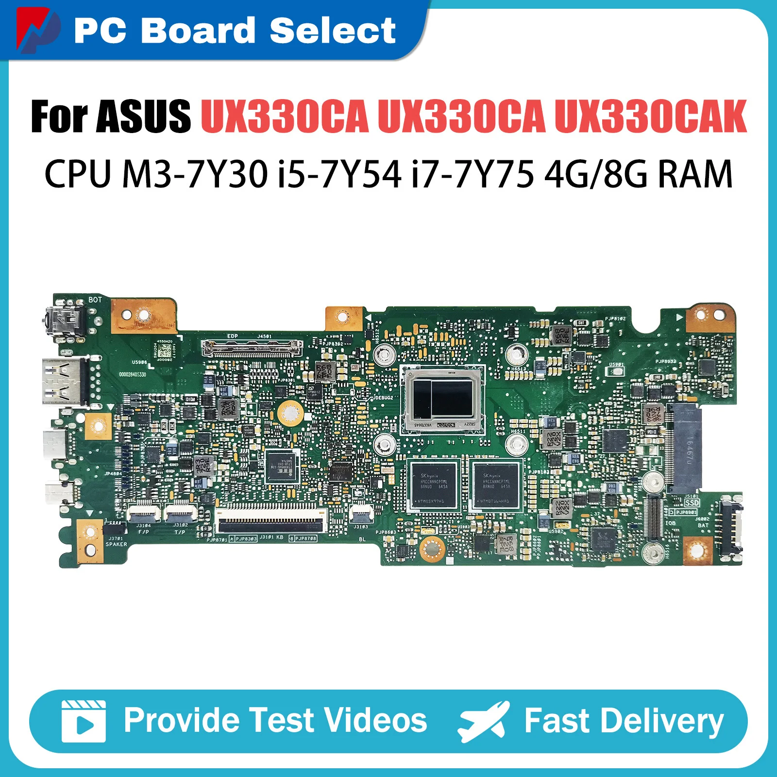 Laptop Motherboard For ASUS ZenBook UX330C UX330CA UX330CAK Notebook Mainboard M3-7Y30 I5-7Y54 I7-7Y75 4G 8G-RAM