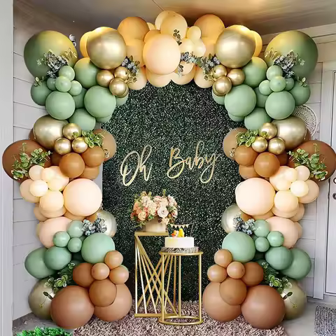 106Pcs Sage Green Brown Balloon Garland Kit Jungle Safari Birthday Shower Engagement Wedding Anniversary Jungle Party Decoration