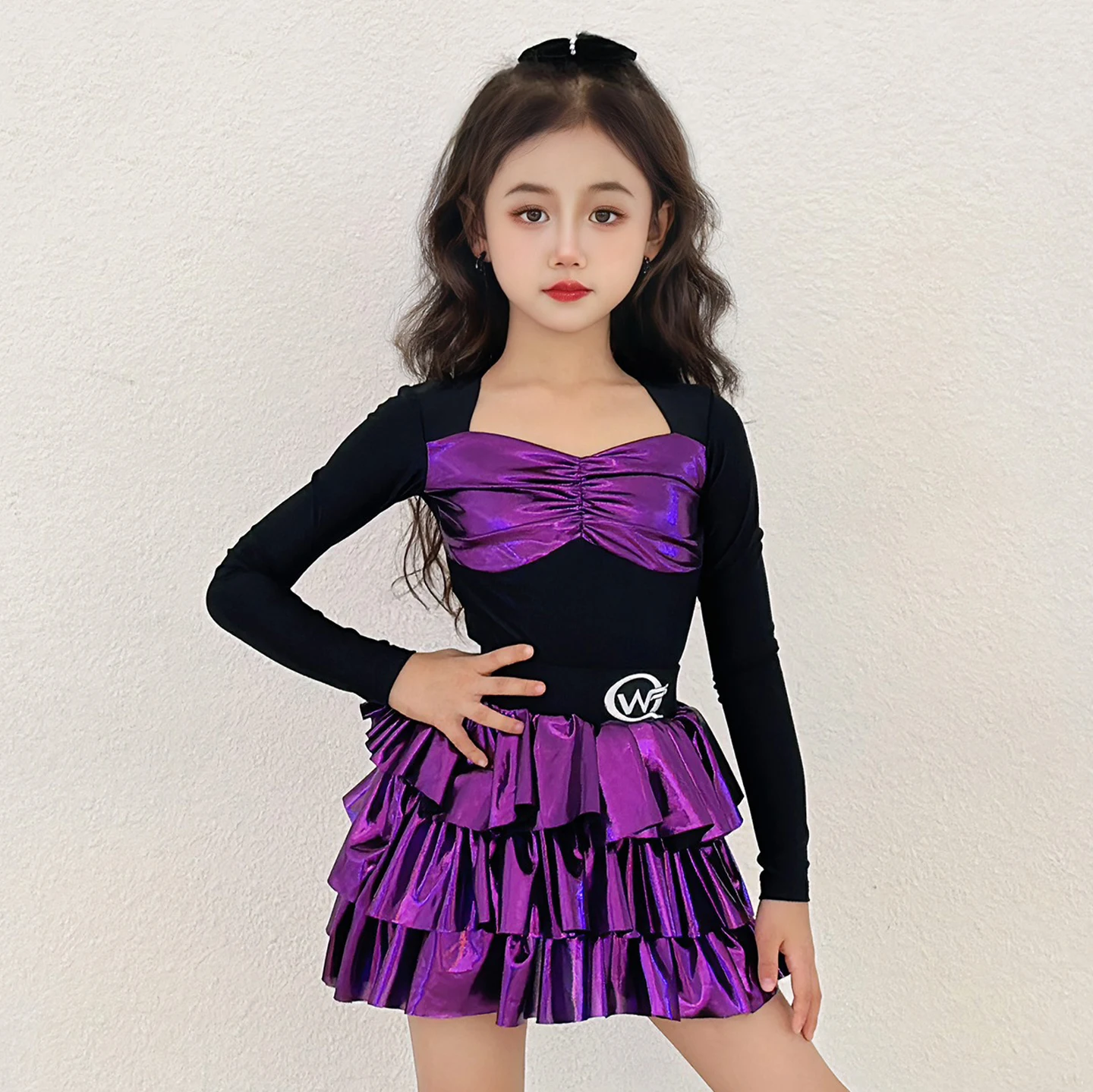 

Purple Latin Dance Costume For Girls Performance Clothes 2025 New Kids Latin Dance Competition Dress Practice Clothing DNV25154