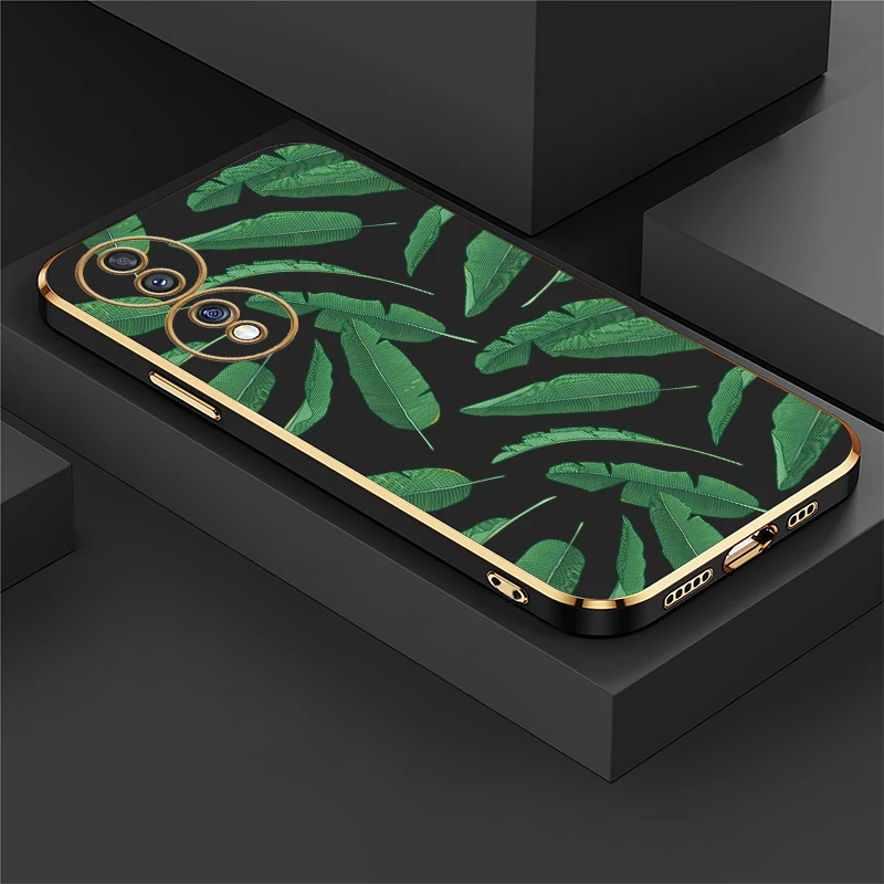Funda de Teléfono de TPU Suave con Diseño de Hojas Verdes para Huawei Honor 20 20S 200 Pro 50 SE 9X Pro 90 Lite 70, Resistente a Impactos y con Acabado Plateado