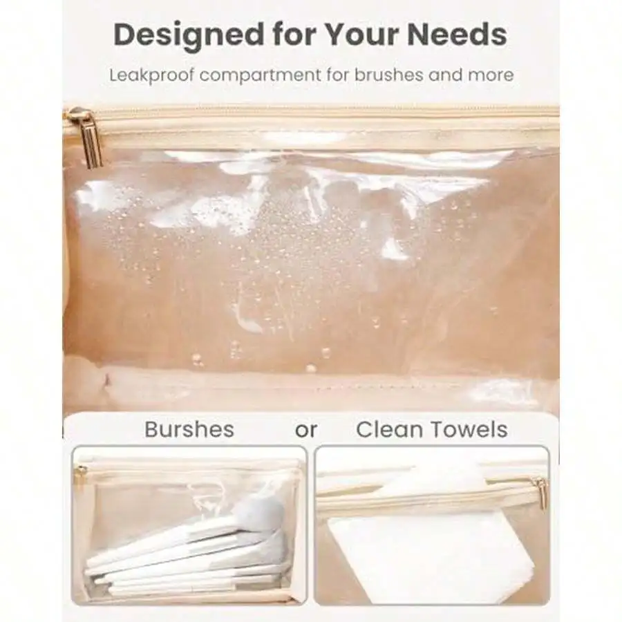 

Travel Makeup Bag Large Capacity Cosmetic Organizer With Leakproof Compartment Waterproof PU Leather Toiletry Bag For Brushes