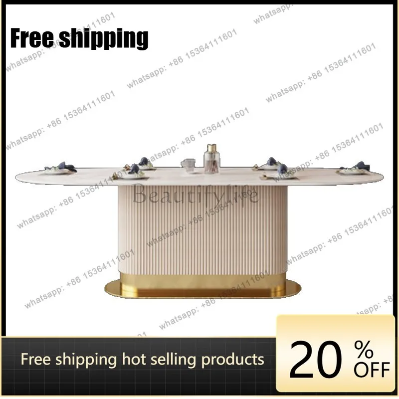 YJ Nordic marble oval household dining table high-end cream style dining table rock slab