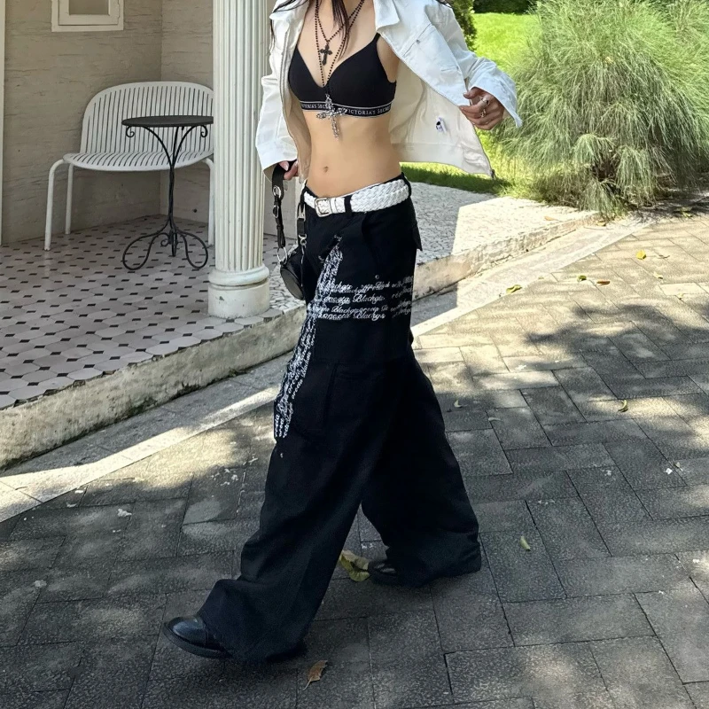 Otoño nuevo Harajuku Hip Hop Y2K pantalones largos holgados estilo americano moda Cruz estampado de letras High Street pantalones vaqueros de pierna ancha