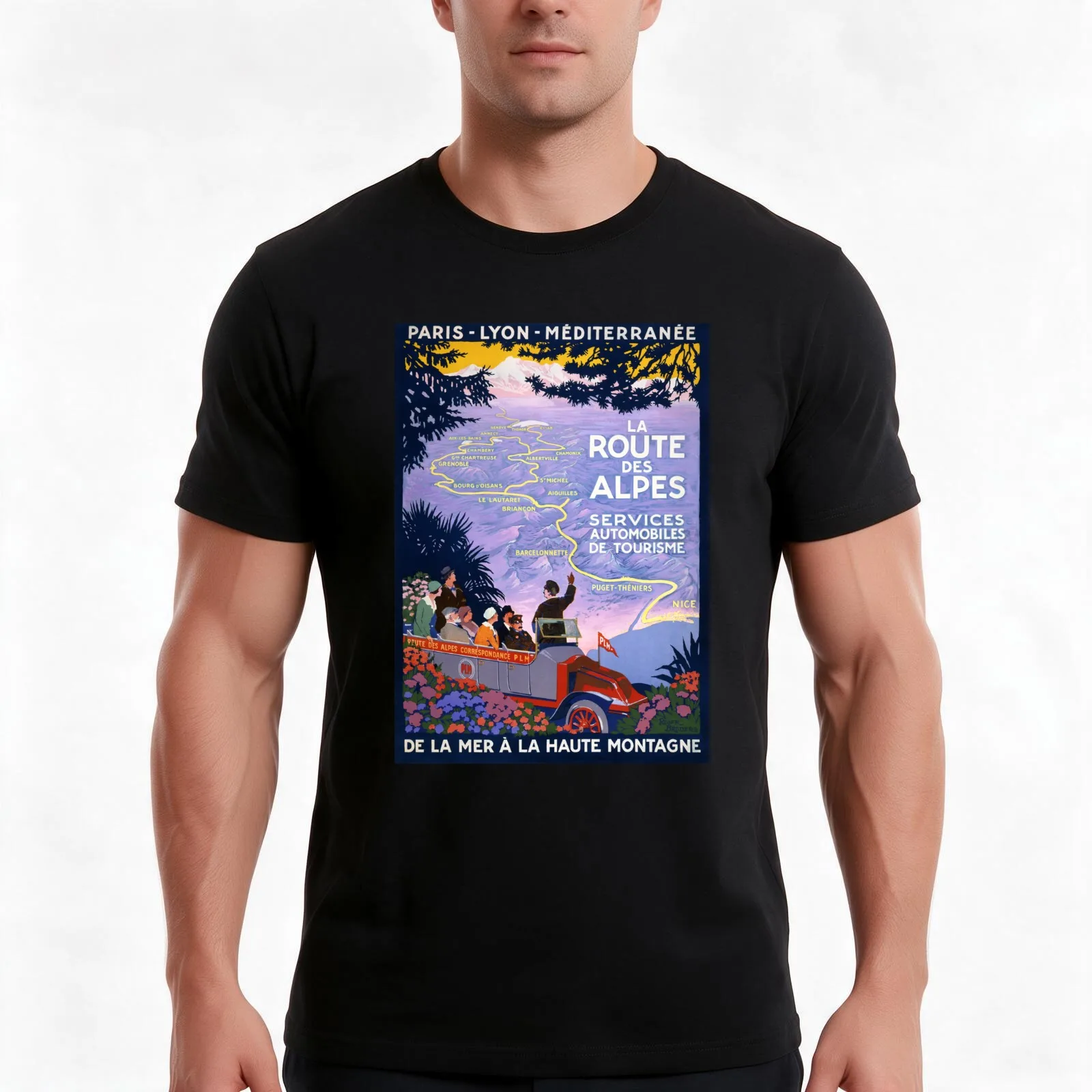 La route des Alpes Vintage Travel Poster T-Shirt, Summer Casual Cotton Tee, Oversized Streetwear Tops, Vintage Graphic Print