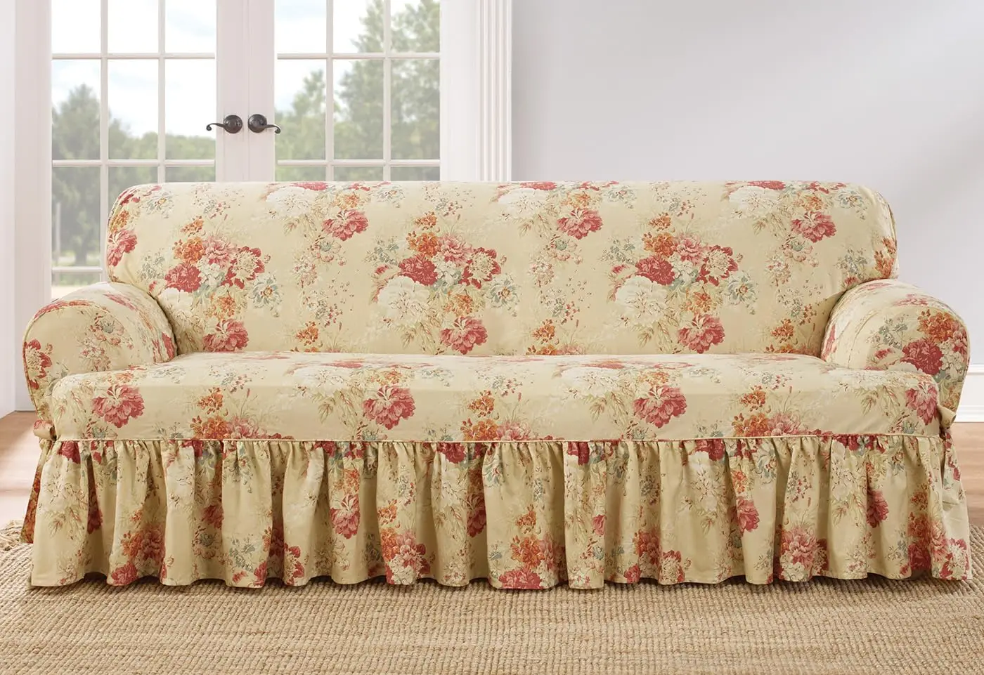 Ballad Bouquet 1 Piece T Cushion Sofa Slipcover in Blush