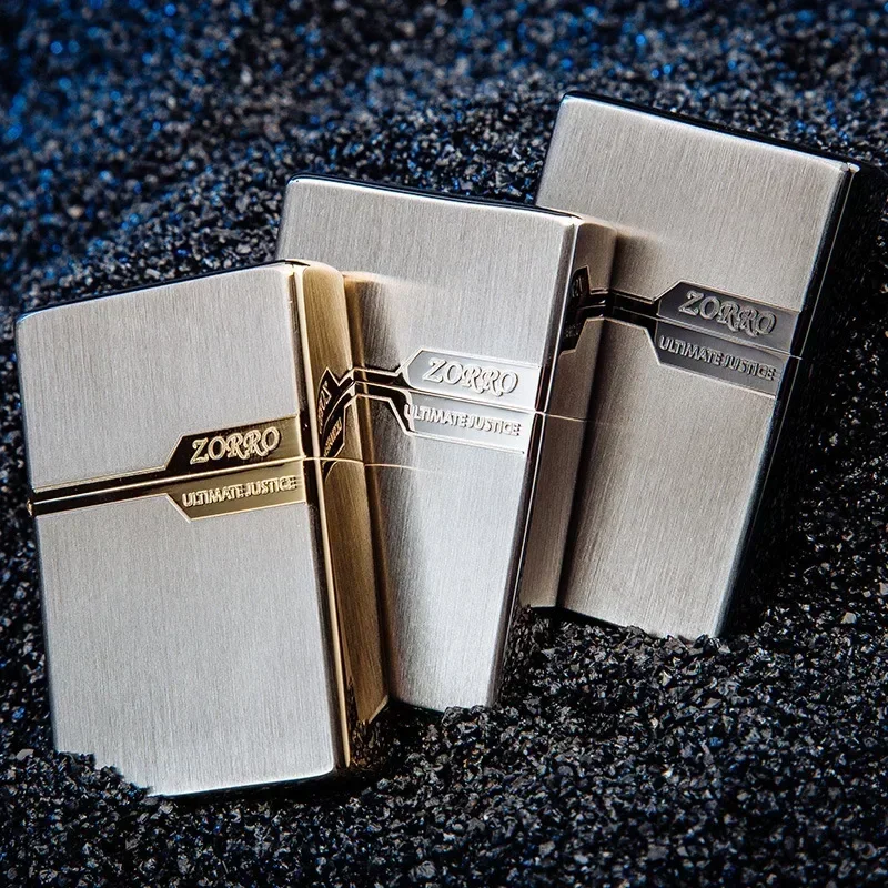 

Zorro original copper metal outdoor lighter sheet metal drawing pure copper windproof butane lighter narrow machine men cool.