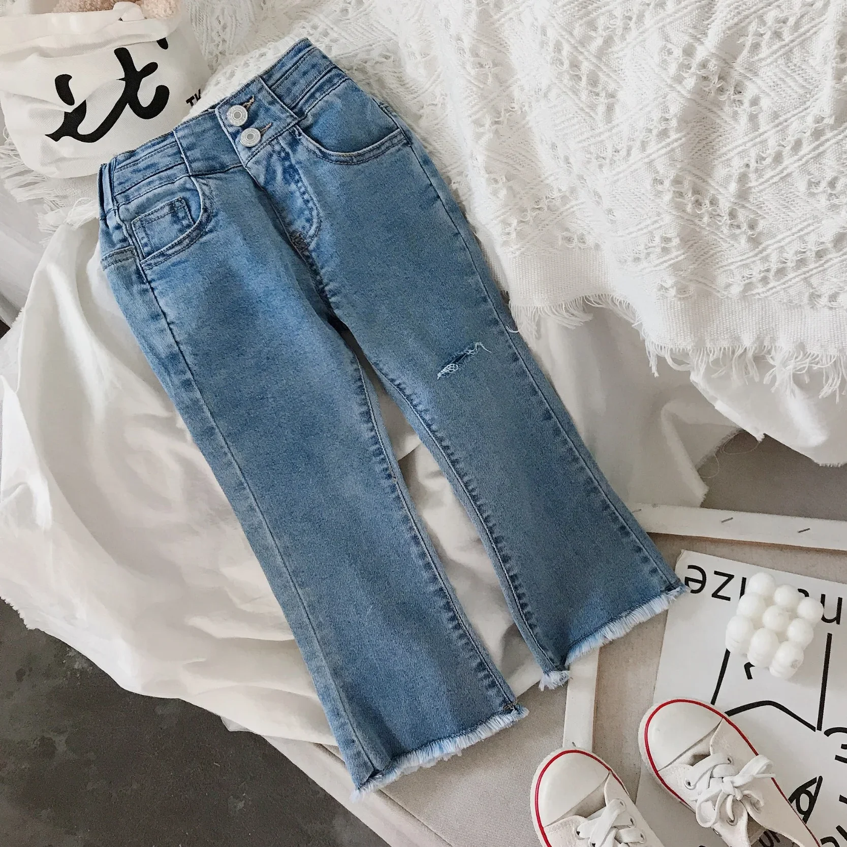 2024 Autumn New Arrival Girls Fashion Denim Jeans Kids Korean Design Skinny Pants