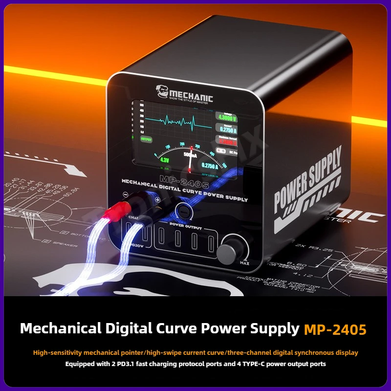 MECHANIC MP-2405 24V5A 기계식 디지털 전원 공급 장치, 듀얼 PD3.1 및 4 USB-C, 3채널 동기화, 스마트 보호 조정 가능한 DC, 수리
