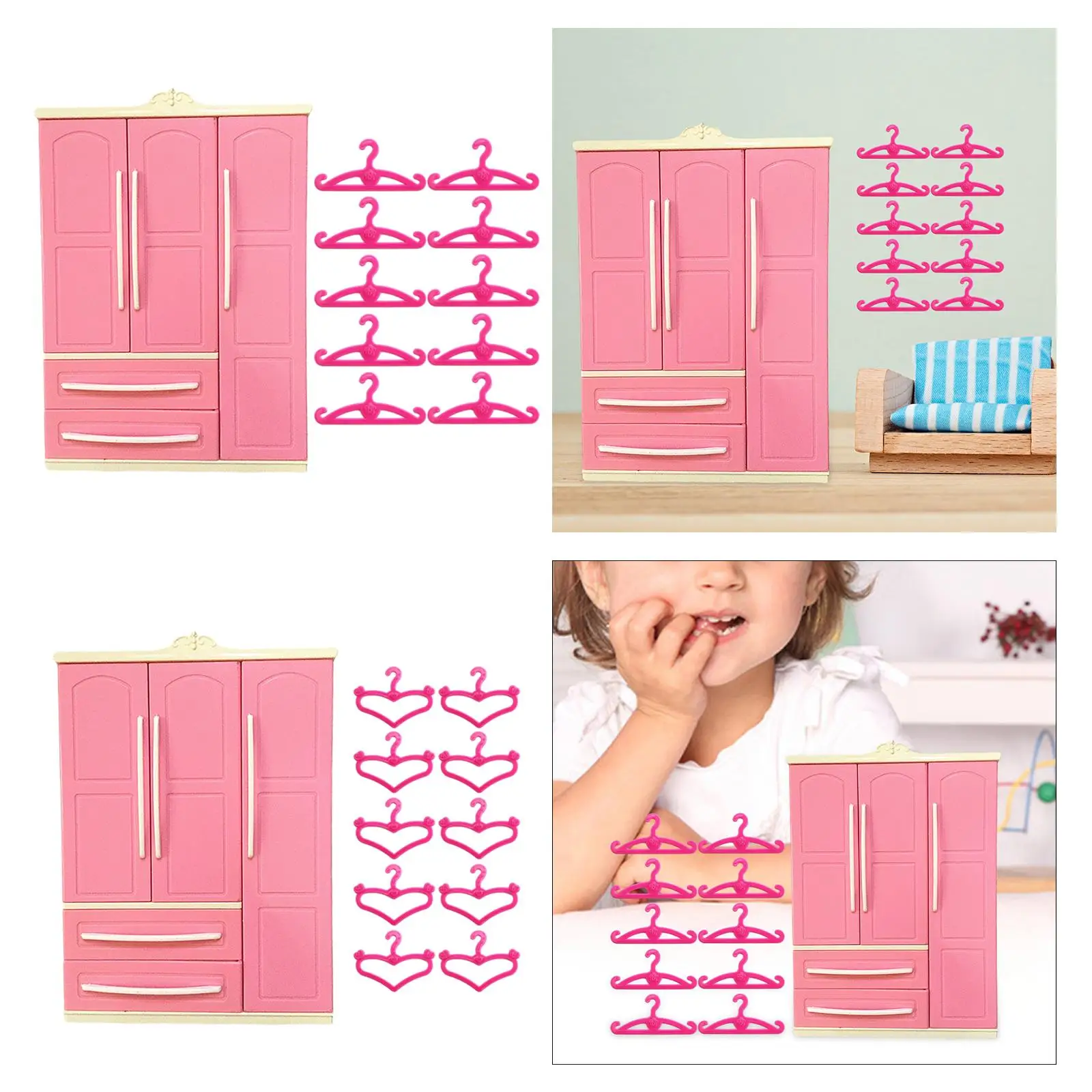 

Doll Openable Wardrobe Closet Cute Ornament Decorative Dollhouse Accessories Doll Clothes Organizer Miniature Doll Furniture