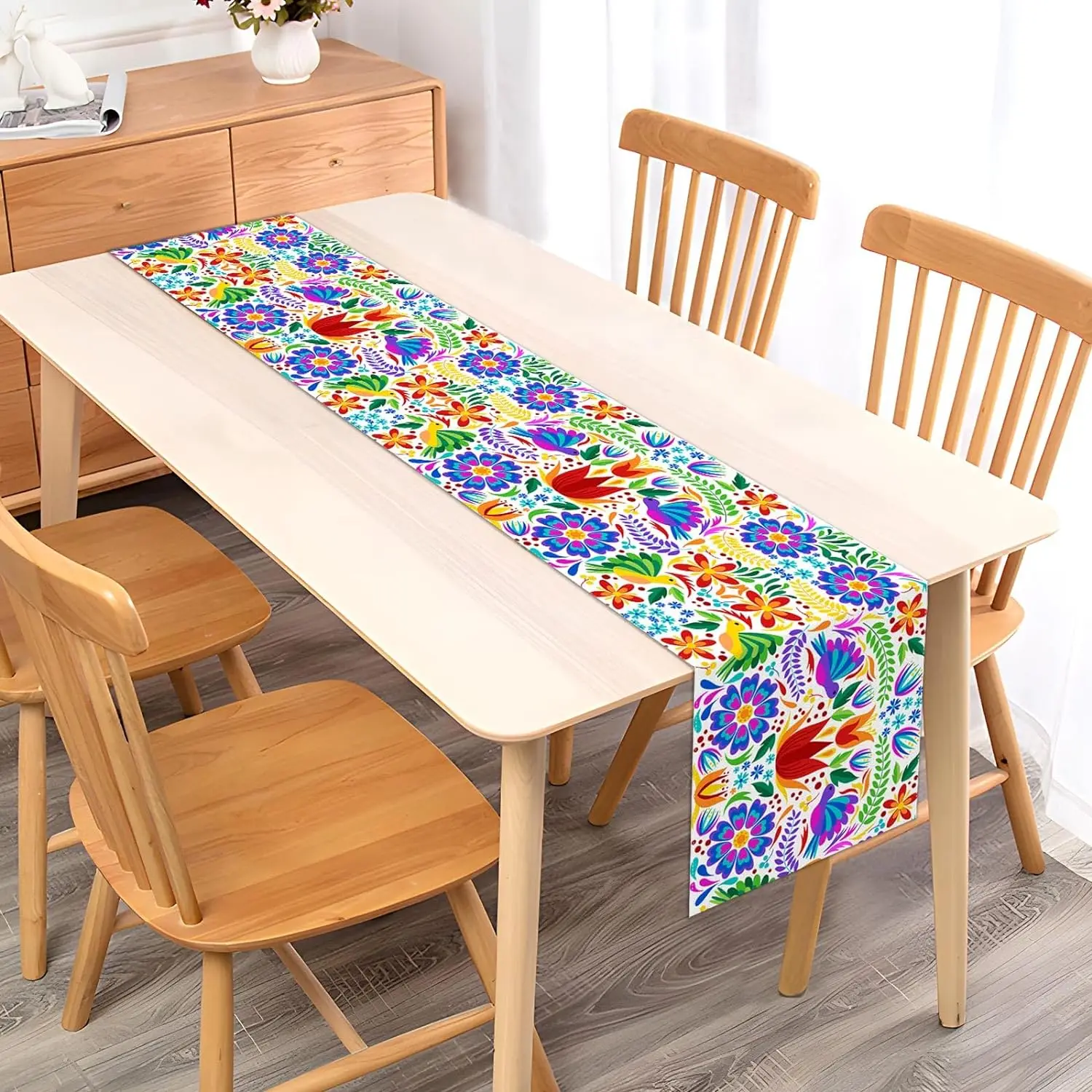 Mexican Cinco De Mayo Linen Table Runners Mexico Floral Birds Dresser Scarf Home Decor Holiday Wedding Party Dining Table Decor