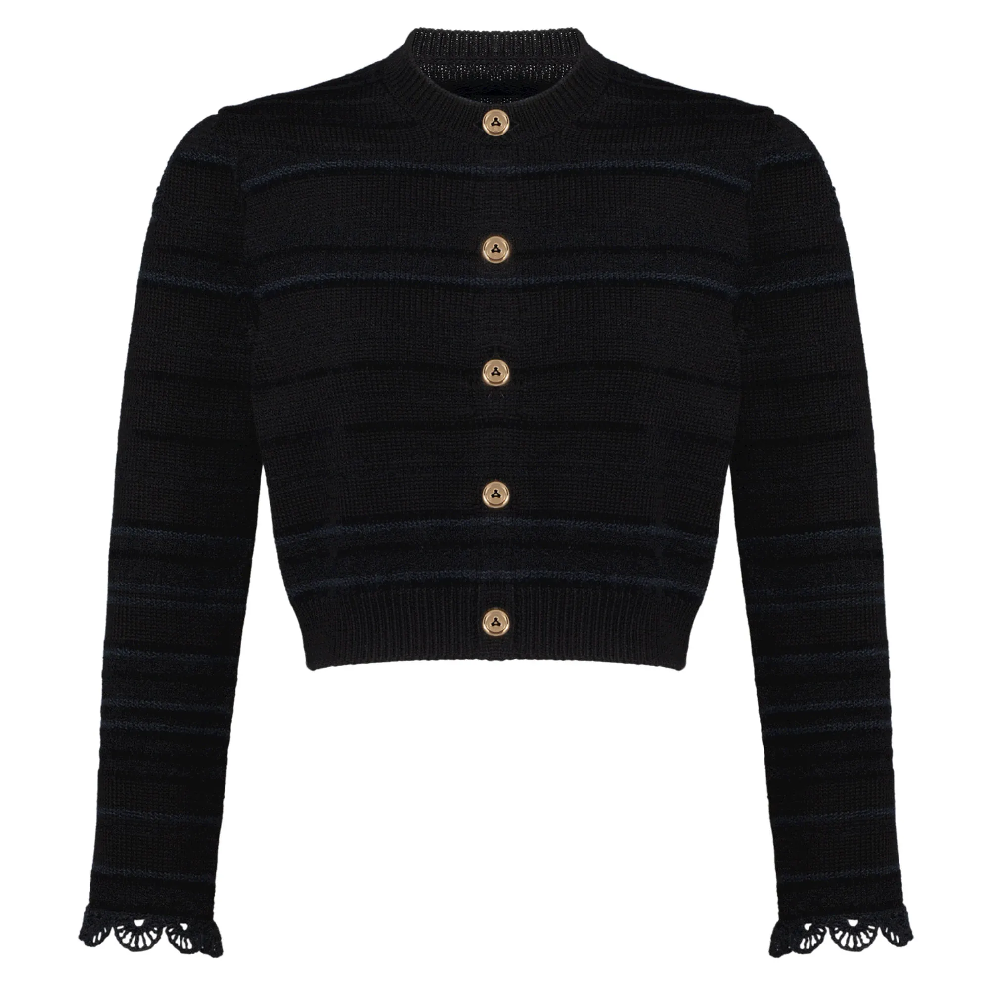 Hollow lace hidden blue gold buckle flower knitted cardigan #S4148