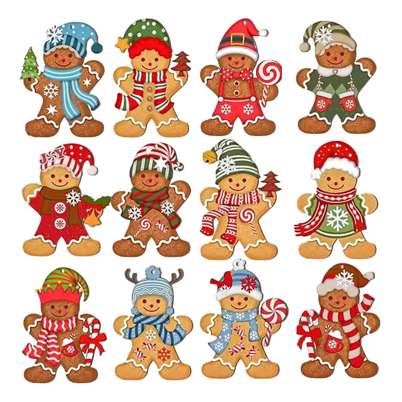 12/24pcs Gingerbread Man Wooden Ornaments Christmas Tree Hanging Pendants 2025 Xmas Party Home Decoration Kids DIY Gift Tags - Detail 1