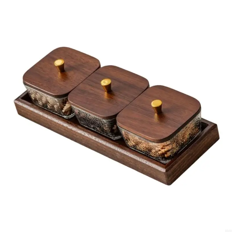Hammered Glass Snacks Tray With Walnuts Lid And Multiple Sections Snacks Storage Organizers For Home Use B03E
