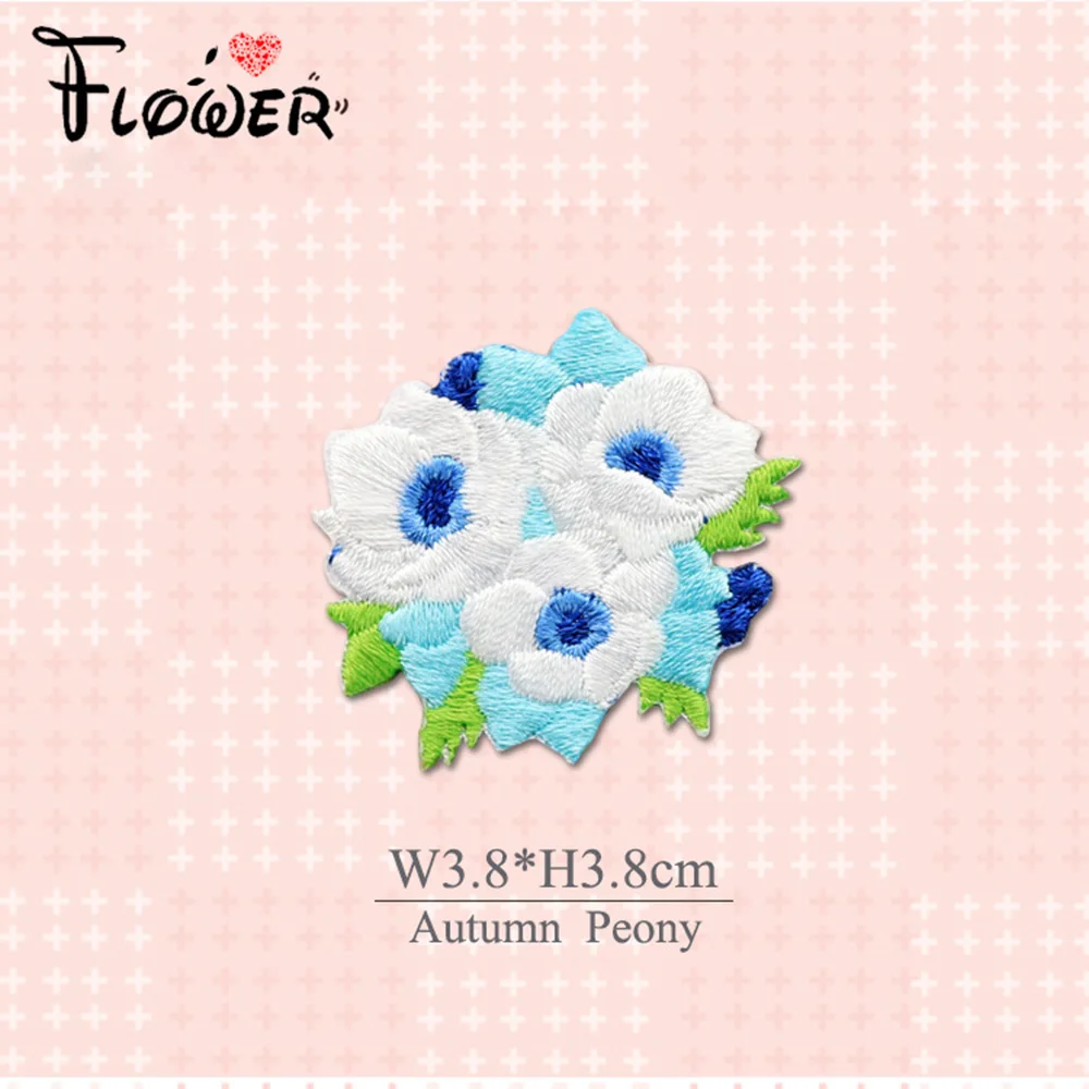 1 Piece Embroidery Flower Stick on Patch Cartoon Autumn Peony Lavender Poppy Cerulfan Mentha Haplocalyx for Clothes DIY Applique
