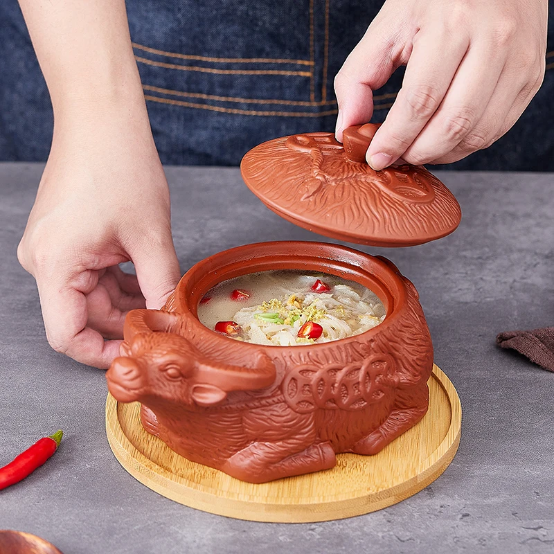 

Cow-shaped Water-proof Stewing Cup with Purple Sand Ceramic Pot-covered Restaurant Hotel Special Tableware