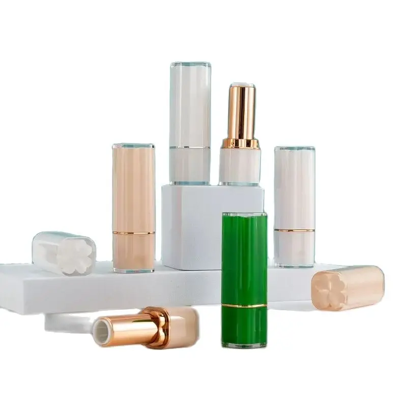 

Lipstick Tubes 3g Square Shape High Fleshcolor Green White Fastener Cosmetic Packaging Lip Balm Shell 12.1mm Container Empty