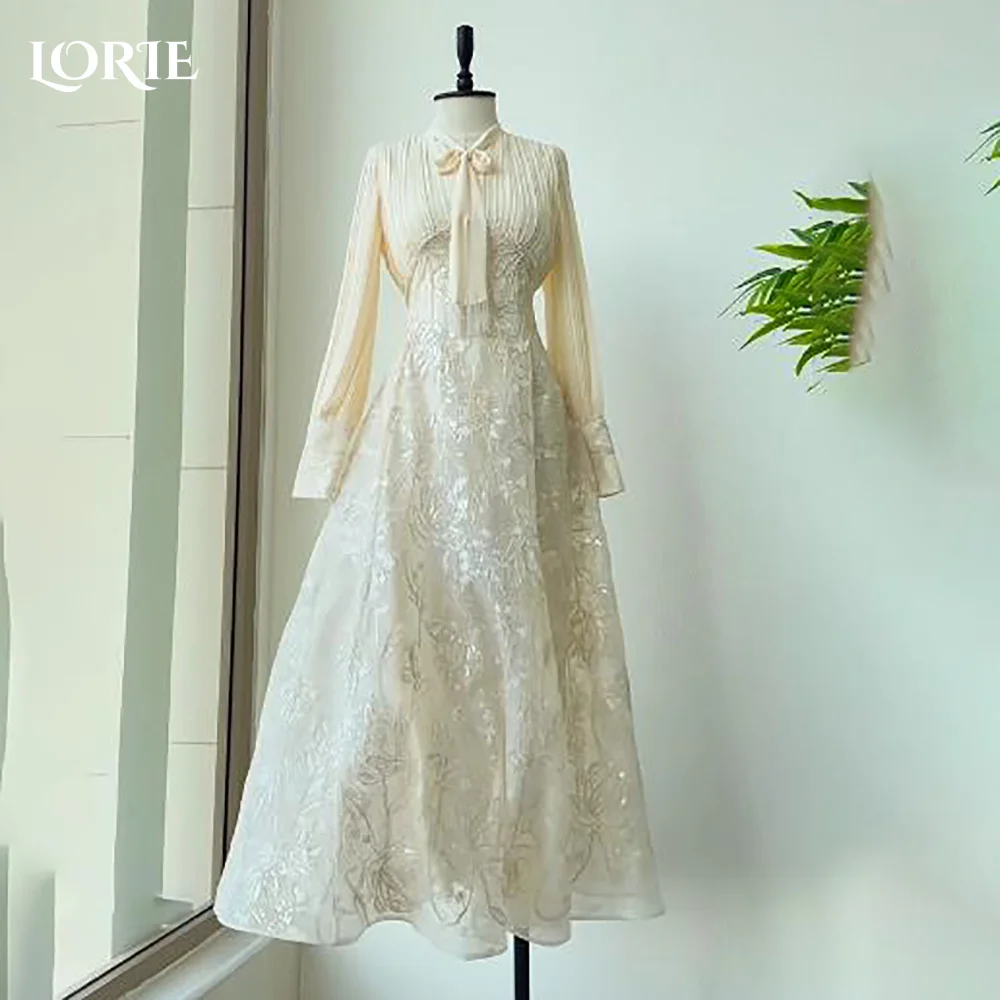 

LORIE Wedding Dresses Ruched 3D Flower Off Shoulder A-Line Evening Dress Elegant Ivory Tea Leath Backless Party Gown Customized