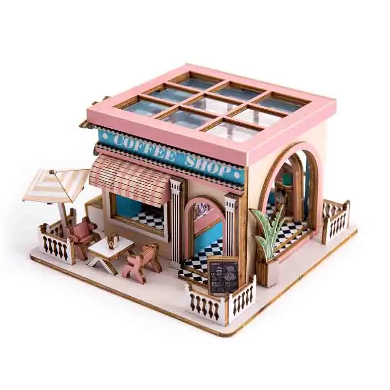 Kinder handgemachte DIY kleine Holzhaus 3D Holzpuzzle Gebäude Modell kreative Puzzle Spielzeug Geschenk