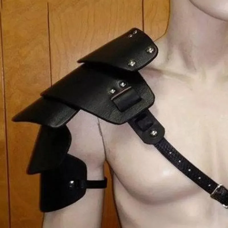 Mittelalterliche Wikinger-Einzelschulterrüstung Gladiator Samurai Ritter Pauldrons Gothic Steampunk PU Leder Spaulder für Cosplay Prop