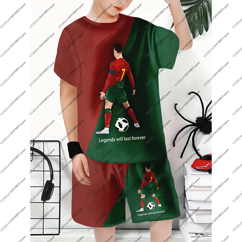 كرة القدم جيرسي المحملة الرجال الاطفال مجموعة كرة القدم عارضة تي شيرت 2PCS رونالدو 7 في الهواء الطلق هدية الشباب أعلى الصبي الرياضة قطار تنفس السراويل #1