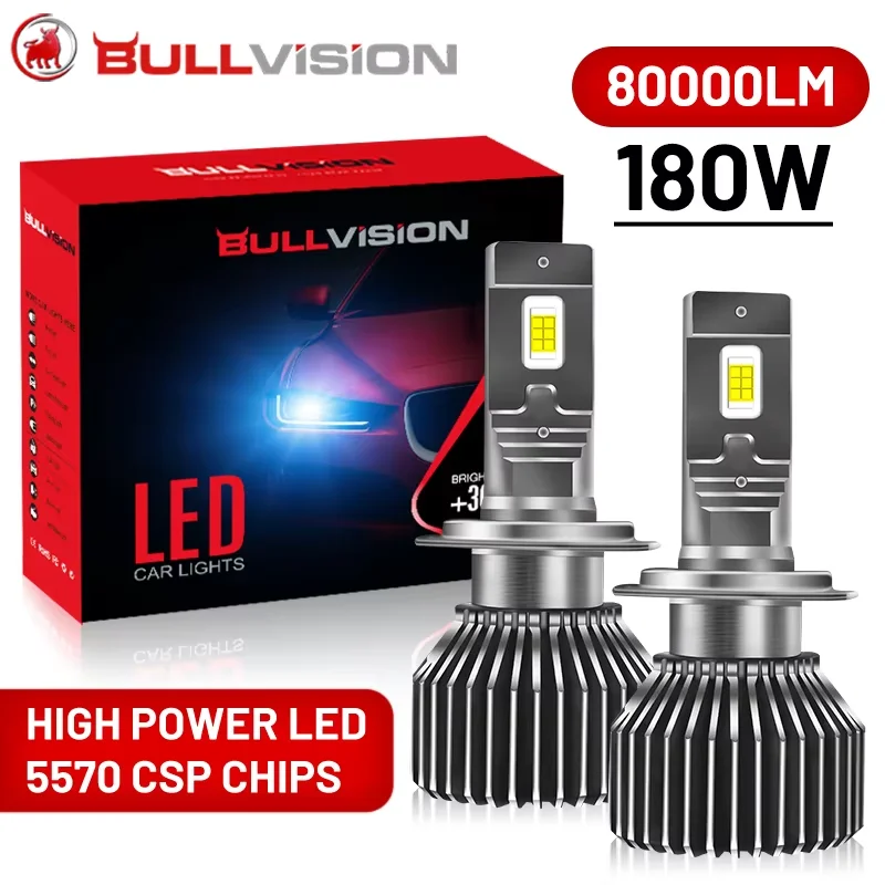 BULLVISION H7 LED Canbus 180W 80000LM H4 H11 H1 HB3 9005 HB4 H8 H9 HIR2 9012 Bi LED Car Headlight Bulb Motorcycle 6000K 12V 24V