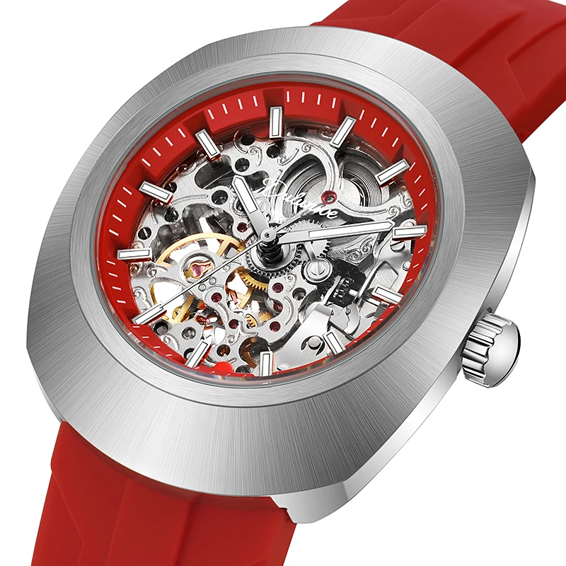 Dulunwe Racing Style Men Skeleton Mechanical Watch Automatic Movement Cushion Square Hollow Dial Male Wrist Watch