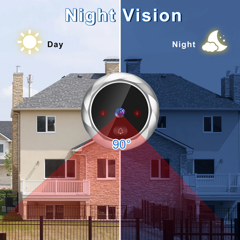 Wsdcam-2.8 인치 LCD 디지털 핍홀 초인종, 90 도 도어 아이 도어 뷰어 카메라, 야간 투시경, 사진 도어 링 모니터