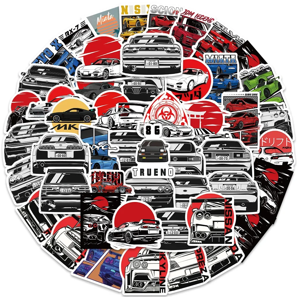 50PCS Japan JDM Racing Car Anime Graffiti Sticker  Laptop Motorcycle Car Skateboard Waterproof Decal Kids Toy Gift Sticker