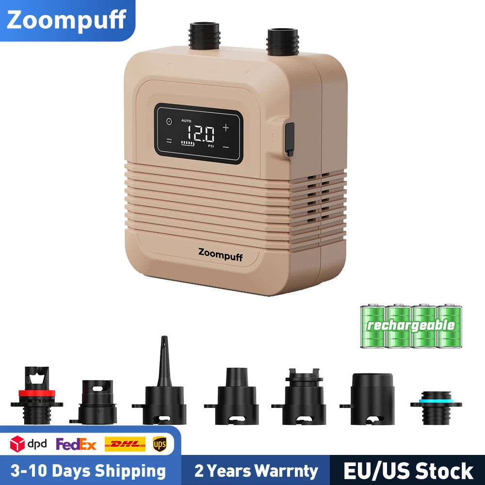 Bomba de Aire Eléctrica para SUP Zoompuff D27PRO con Batería Recargable de 38.48 Wh, Bomba de 20 PSI Máx. para Tiendas de Campaña, Embarcaciones de PVC, Colchones Inflables